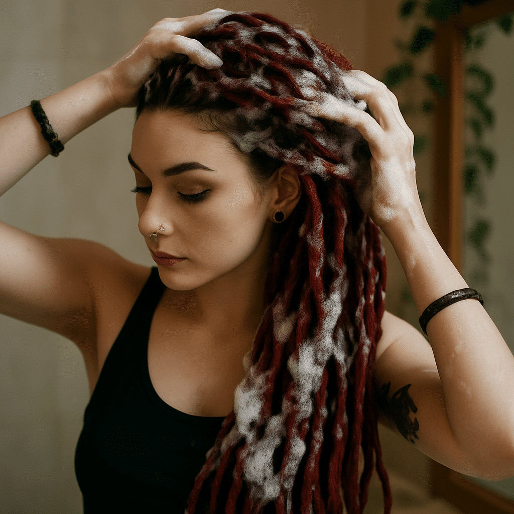 Une femme ce nettoyant les dreads
